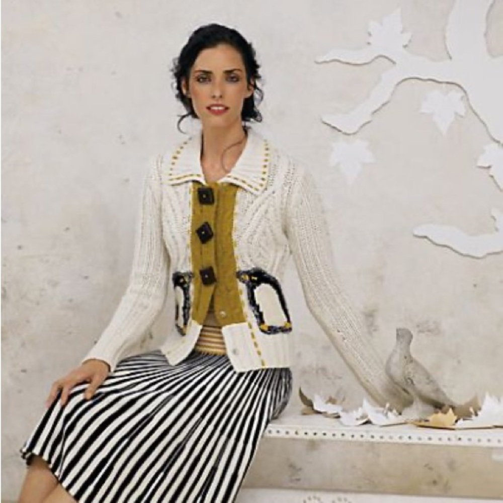 Anthropologie Field Flower Wool Cardigan Cable Knit